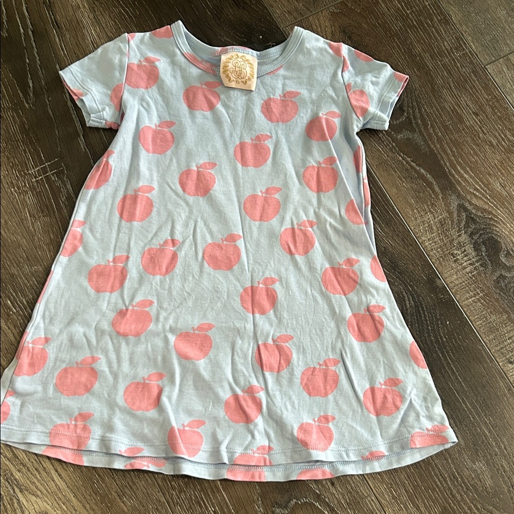 TBBc Blue Dress with Pink Apple Print